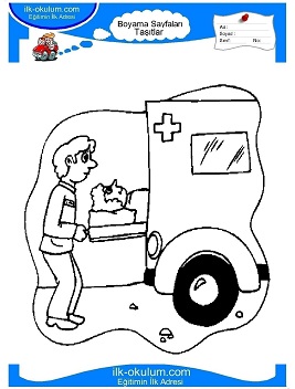 Çocuklar İçin Ambulans Boyama Sayfaları 